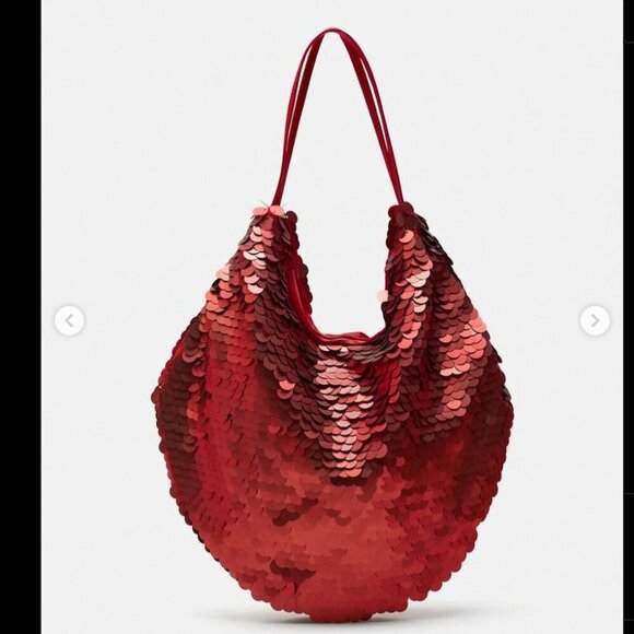 Zara Red Sequin Bucket Bag NEW WITH TAG! - Picture 1 of 8